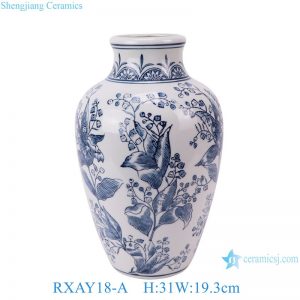 RXAY18-A Blue and white flower leaf pattern melon shape ceramic pot flower vase