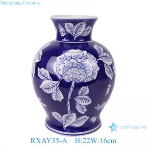 RXAY35-A Dark Blue color glazed flower pattern Ceramic tabletop Vase Decor