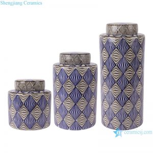 RXCD-WW22721S-M-L Blue and white geometric pattern Ceramic tea jar Canister