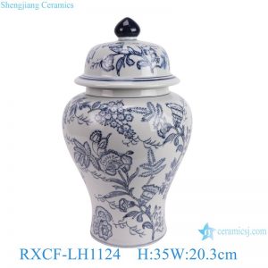 RXCF-LH1124 Jingdezhen ceramic blue and white home storage decoration high-grade fresh with peach heart cover ginger jar