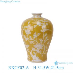 RXCF02-A  Yellow color glazed white Twisted flower pattern ceramic flower Vase Tabletop decoration