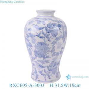 RXCF05-A-3003 Jingdezhen porcelain light blue bird pattern simple modern home decoration ceramic wide mouth vase ornaments