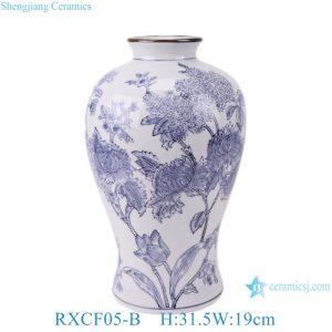 RXCF05-B Jingdezhen porcelain blue and white flower pattern simple modern home decoration ceramic wide mouth vase ornaments