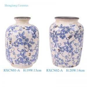 RXCN01-A /RXCN02-A/RXCN03-A Blue and white cracked glazed flower and leaf pattern Ceramic Vase Home decoration