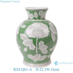 RXCQ01-A  Green color glazed white flower pattern Ceramic Flower Vase for home decoration