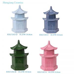 RXCU02-A-B-C-D  High Temperature Solid color Ceramic Pagoda Statue Art Sculpture