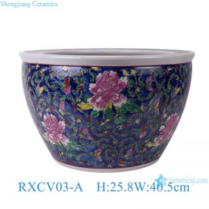 RXCV03-A Famille rose Dark Blue background Twisted flower Pattern Ceramic Flower Pot Garden Planter