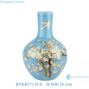 RYKB171-D-S Blue Bird Pattern Furniture Restaurant Restaurant Office Decoration Porcelain Ceramic Flower Vase