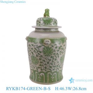 RYKB174-Green-B-S Green and White Ceramic Floral Pattern Home Decor Ceramic Jar with Lid