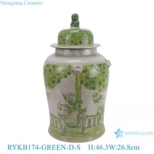 RYKB174-Green-D-S Jingdezhen porcelain Hand-painted Antique Green and White Home Decor Ceramic Ginger Jar with Lid