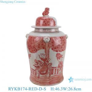 RYKB174-RED-D-S Jingdezhen porcelain Hand-painted Antique Red and White Home Decor Ceramic Ginger Jar with Lid