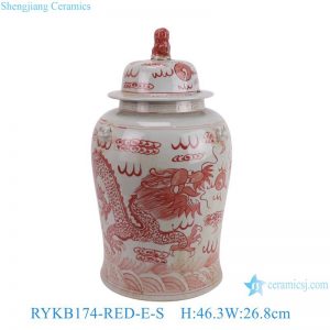 RYKB174-RED-E-S Jingdezhen porcelain hand-painted antique dragon red and white home decoration ceramic ginger jar with lid