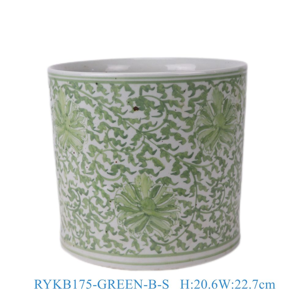 Jingdezhen high-quality ceramic green floral pattern home garden decoration ceramic mini flower pots small penholder