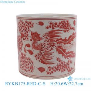 RYKB175-GREEN-RED-C-S  Jingdezhen porcelain red green floral pattern home garden decoration ceramic mini flower pots small penholder