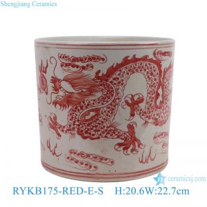 RYKB175-GREEN-RED-E-S  Jingdezhen porcelain red green dragon pattern home garden decoration ceramic mini flower pots lovely penholder