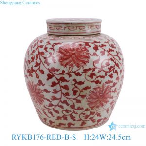 RYKB176-GREEN-RED-B-S  Jingdezhen high quality ceramic flower pattern green home storage decoration ceramic jar with lid