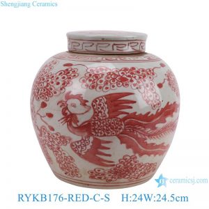 RYKB176-GREEN-RED-C-S Jingdezhen high quality ceramic phoenix pattern red and green home storage decoration with lid ceramic pot