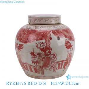 RYKB176-GREEN-RED-D-S  Jingdezhen high quality antique porcelain dragon pattern storage decorative ceramic pot