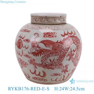 RYKB176-GREEN-RED-E-S  Jingdezhen high quality antique porcelain dragon pattern storage decorative ceramic pot