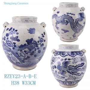 RZEY23-A-B-E Jingdezhen Antique Style Flower and brid  Phoenix Fenghuang Dragon Ceramic Flower Pot Urns