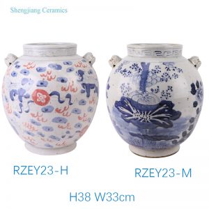 RZEY23-F-H-M Jingdezhen Antique Style Animal Lion, Lotus flower Pattern Ceramic Flower Pot Urns