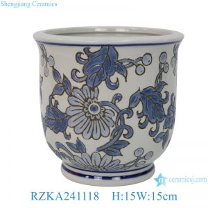 RZKA241118 Chinese Blue and White Porcelain Fish Flower Planter Flower Pattern Round Ceramic Cup