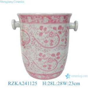 RZKA241125 Pink and white floral pattern ceramic fruit storage basket classic handmade ice bucket