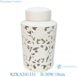 RZKA2413 Creative white metallic color hollow carved ceramic tea cans handmade porcelain jars flower vase