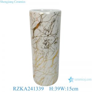 RZKA24 Series Luxury Gold Marble Style Porcelain Floor Vase Cylinder Ceramic Umbrella Stand