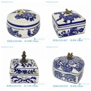 RZKA241 Series Creative Copper Blue and White Porcelain Box Small Ceramic Jewelry Containers