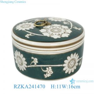 RZKA241119 Hand-painted floral leaf pattern round jewelry box container handmade gift case