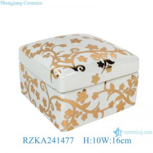 RZKA241477 creative white background gold painting ceramic jewelry case handmade small storage jar