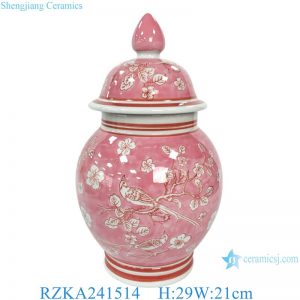 RZKA241514 Elegant Pink White Flower Bird Porcelain Vase Home Office Decorative Vases Ceramic lidded Ginger Jars