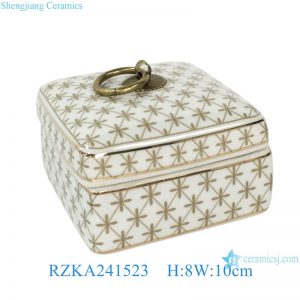 RZKA241523 Elegant square cross pattern jewelry case porcelain box candy container