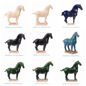 RZLN02 Antique Ceramic Animals Horses Figurines Solid Colors Glazed Handmade Walking Horses Ornament Statues