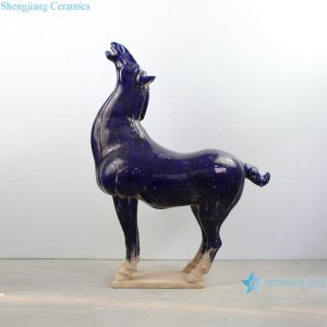 RZLN03-D-XXXXL Extra Large Roaring Horse Pottery Sculptures Handmade Blue Glazed Ceramic Ornament Horse Figurines