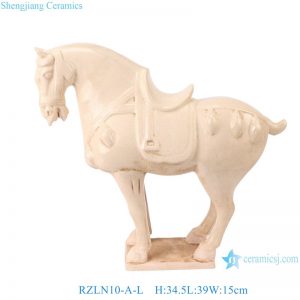 RZLN10-A-L Vintage Tang Dynasty Large Beige Pottery Horse Sculpture Ancient Horses Shape Ceramic Statues Figurines