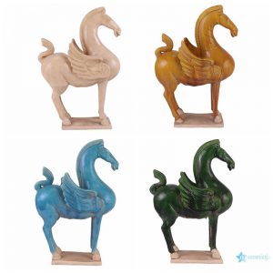 RZLN13 4 Colors Handicraft Pottery Pegasus Statue Flying Horse with Wing Figurines Vintage Pottery Horse Sculpture