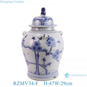 RZMV34-F Jingdezhen ceramics blue and white design plum pattern home storage and decoration ceramic jar with lid