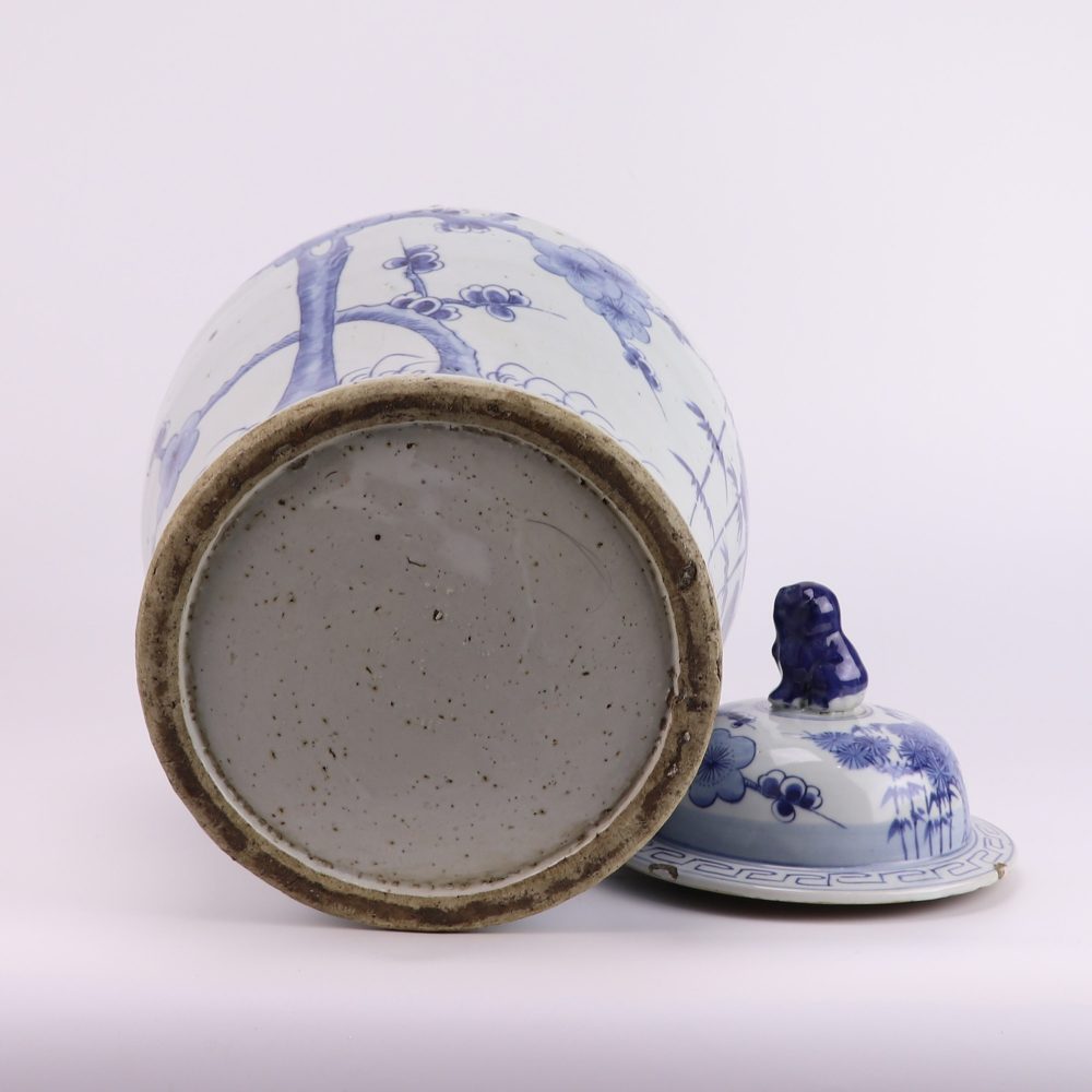 Jingdezhen ceramics blue and white design wenmei pattern home storage decorative ceramic jar with lid bottom picture