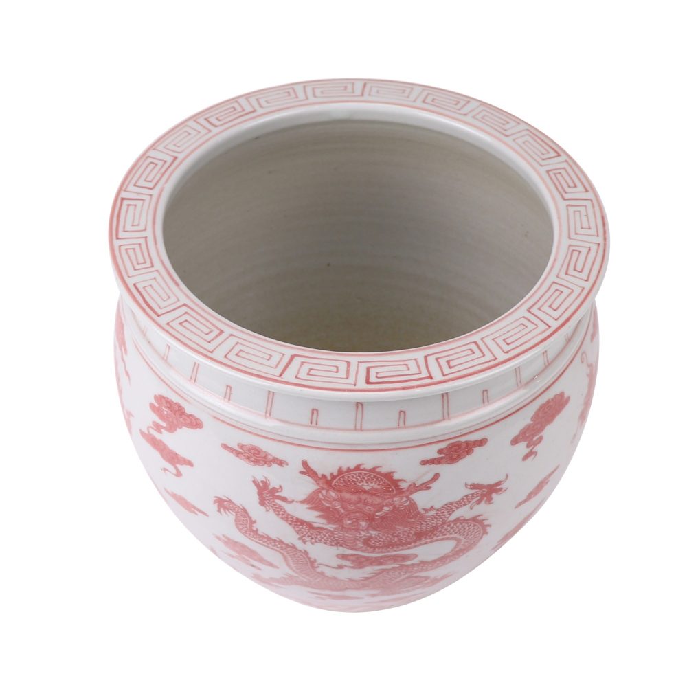 Jingdezhen Simple Dragon Design Pink Beautifully Styled Ornament Ceramic Flower Pot Fish Bowl Top View
