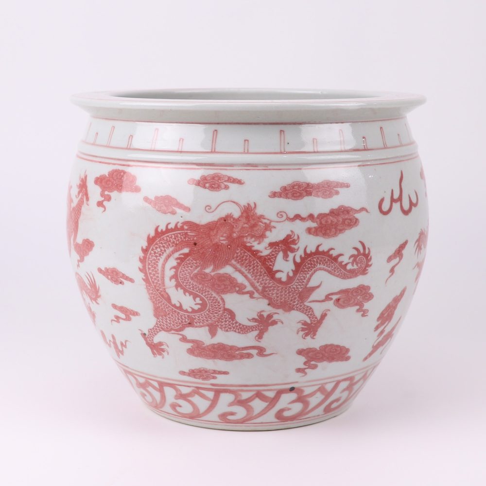 Jingdezhen Simple Dragon Design Pink Beautifully Styled Ornament Ceramic Flower Pot Fish Bowl Side View