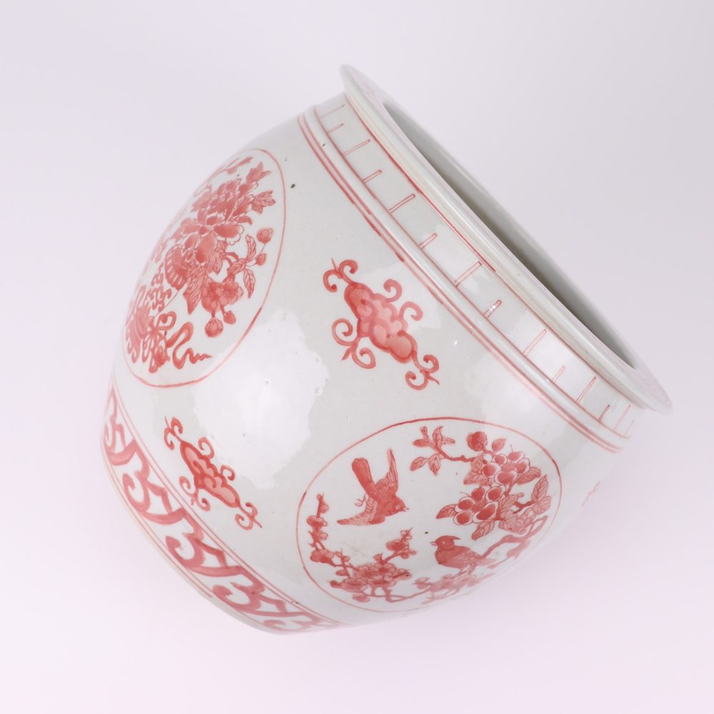 Jingdezhen simple design hand-painted pink flowers and birds pattern beautifully modelled ornaments ceramic cylinder side view