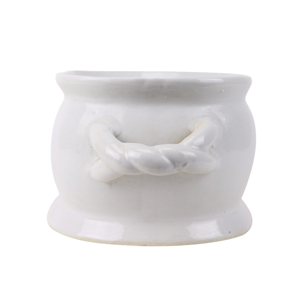 Premium Simple Style Pure White Double Ears Home Garden Decorative Ceramic Planter Handrail Figure