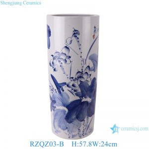 RZQZ03-B High quality ceramic umbrella tube with blue and white lotus pond pattern