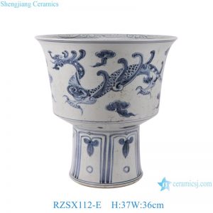 RZSX112-E Jingdezhen high foot ceramic planters ancient blue and white dragon pattern porcelain pots