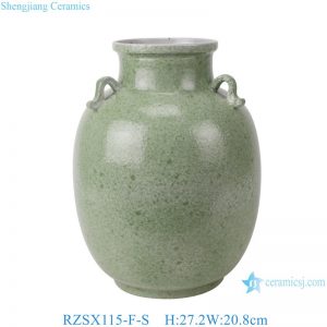 RZSX115-F-S Vintage Solid Green Four-eared Ceramic Flower Vase Handmade Chinoiserie Porcelain Jars