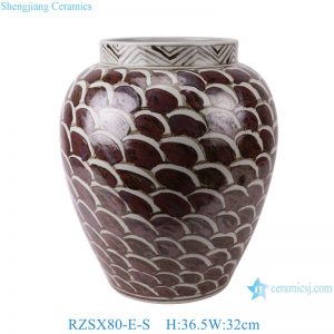 RZSX80-E Antique Red Seawater Pattern Melon Jar Porcelain Flower Vases Hand-painted Fish Lines Ceramic Flower Pots