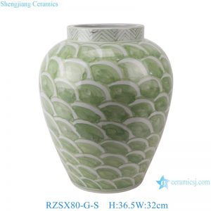 RZSX80-G Antique light green hand painted fish lines pattern porcelain vase large ceramic flower vases