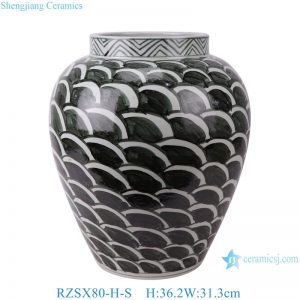 RZSX80-H Antique Black Green Fish Line Pattern Ceramic Pot Hand Painted Porcelain Vases